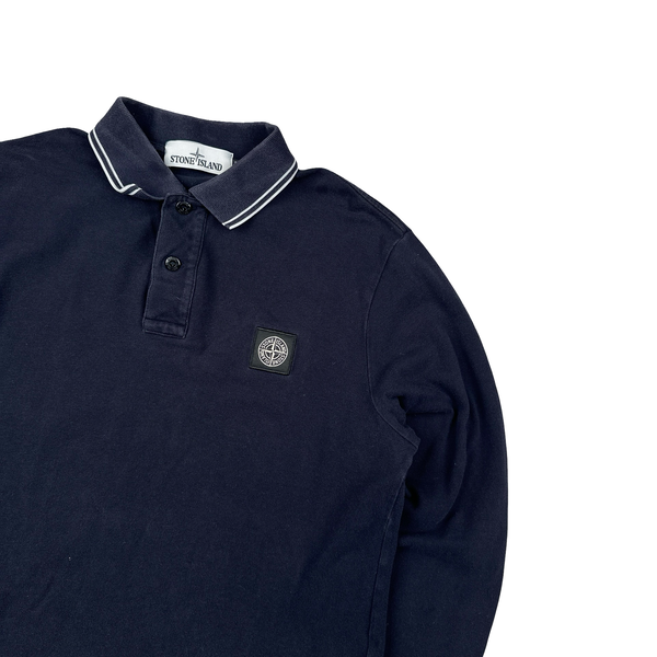 Stone Island Navy Longsleeve Polo - Medium
