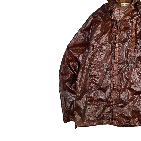 Stone Island 2001 Dark Red Micro Felt Transparent Laminated Web Jacket - Large
