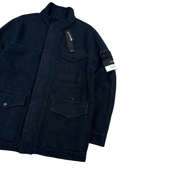 Stone Island 2025 New Season Bonded Linen Navy Ghost Piece Jacket - Large