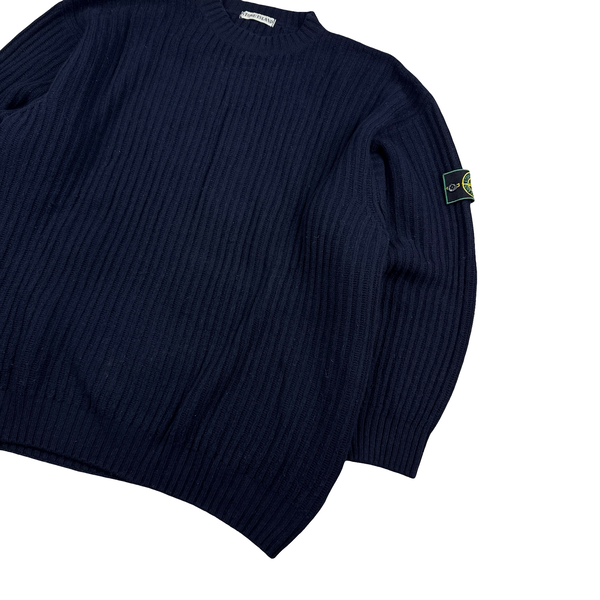 Stone Island 90's Vintage Knitted Navy Pullover Jumper - XXL