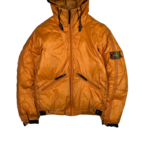 Stone Island 2007 Orange Mesh Badge Down Puffer Jacket - Small