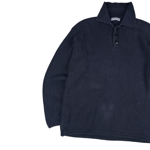 Stone Island Vintage 1998 Navy Knitted Cotton Jumper - XL