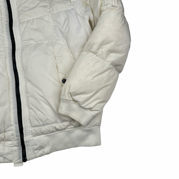 Stone Island White Garment Dyed Crinkle Reps Puffer Jacket - Medium
