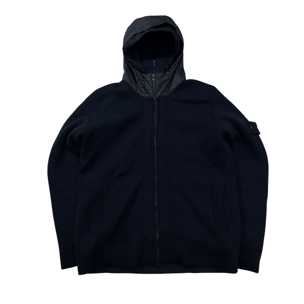 Stone Island Navy Ghost Mussola Gommta Hood Wool Jacket - Large