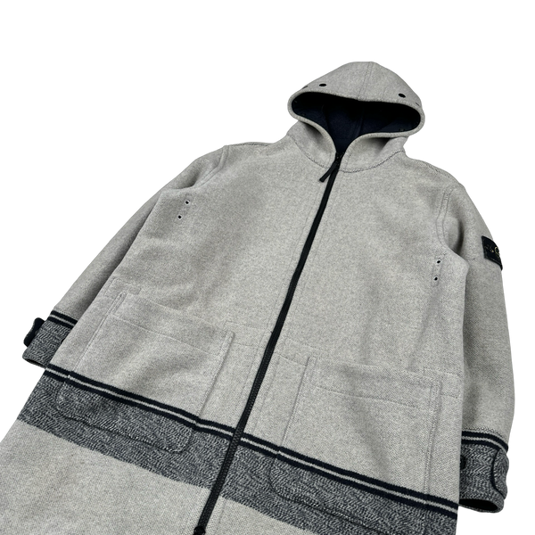 Stone Island 2020 Grey Panno Jaquard Wool Long Jacket - Large