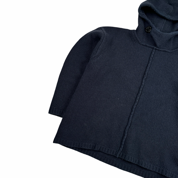 Stone Island 1996 Navy Hooded Wool Buttoned Knitted Jumper - Medium