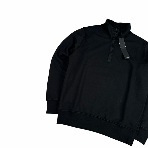 Stone Island 2022 Black Cotton Quarter Zip Crewneck Sweatshirt - Small
