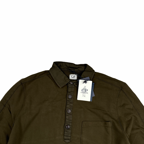 CP Company Khaki Longsleeve Spellout Cotton Polo Shirt - Large