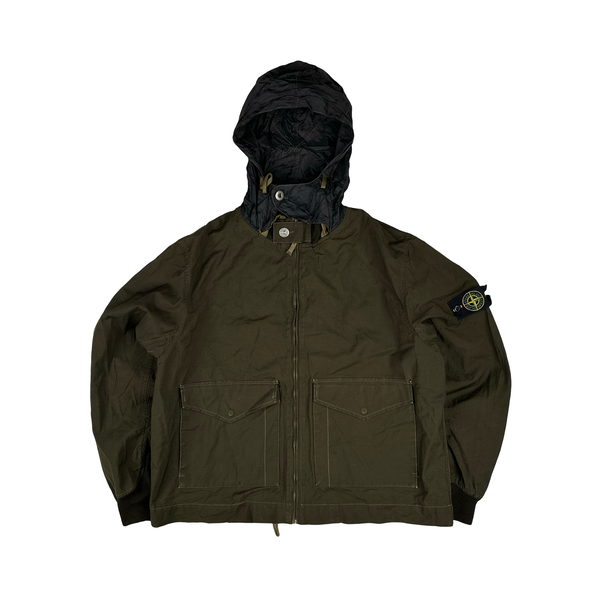 Stone Island Vintage 1996 Khaki Nylon Hood Multi Pocket Jacket - Large