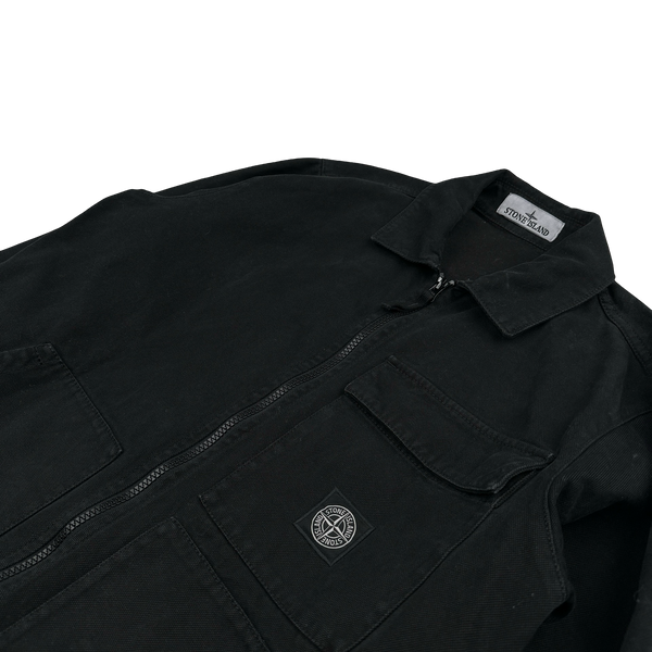 Stone Island 2019 Black Cotton Canvas Patch Overshirt - Small