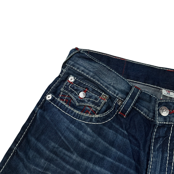 True Religion Dark Blue Faded Wash Straight Jeans - Medium