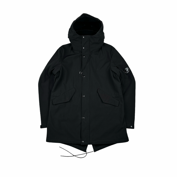 CP Company Black Fleece Lined Long Soft Shell Lens View Jacket - XL