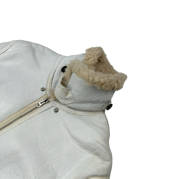 Stone Island 2005 White Hand Painted Lambskin Leather Thick Shearling Jacket - Medium