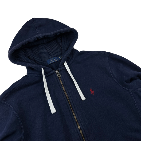 Ralph Lauren Navy Thick Cotton Zipped Hoodie - Medium