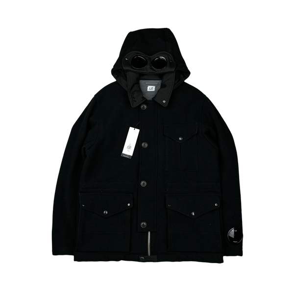 CP Company Black Wool Spellout La Mille Watch Viewer Duffle Jacket - XL