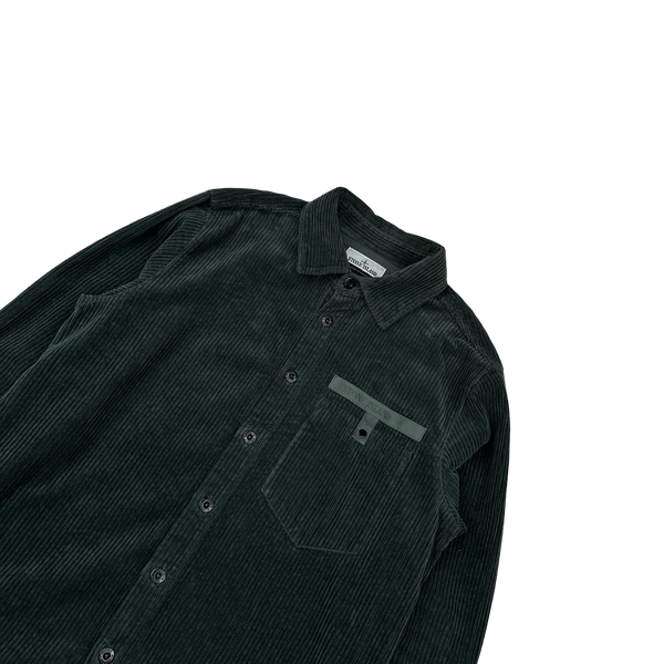 Stone Island 2022 Dark Green Spellout Corduroy Overshirt - Large