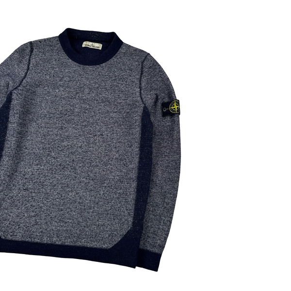 Stone Island 2017 Grey Block Pattern Wool Crewneck Jumper - Medium