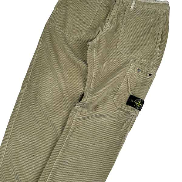 Stone Island 2024 Beige Corduroy Cotton RE Fit Cargo Trousers - 34”