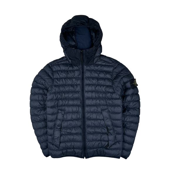 Stone Island Navy Micro Yarn Hooded Down Puffer Jacket - Small