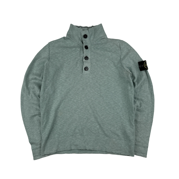Stone Island 2013 Light Green Lightweight Cotton Buttoned Pullover Jumper - Small