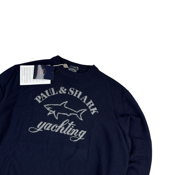 Paul & Shark Navy Wool Spellout Logo Crewneck - Large