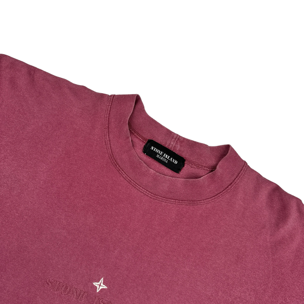 Stone Island Marina Vintage 80's Cotton Pink Spellout Embroidery T Shirt - Large