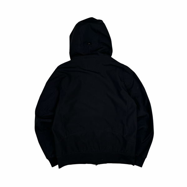CP Company Black Soft Shell Lens View Hooded Zipped Jacket - Medium