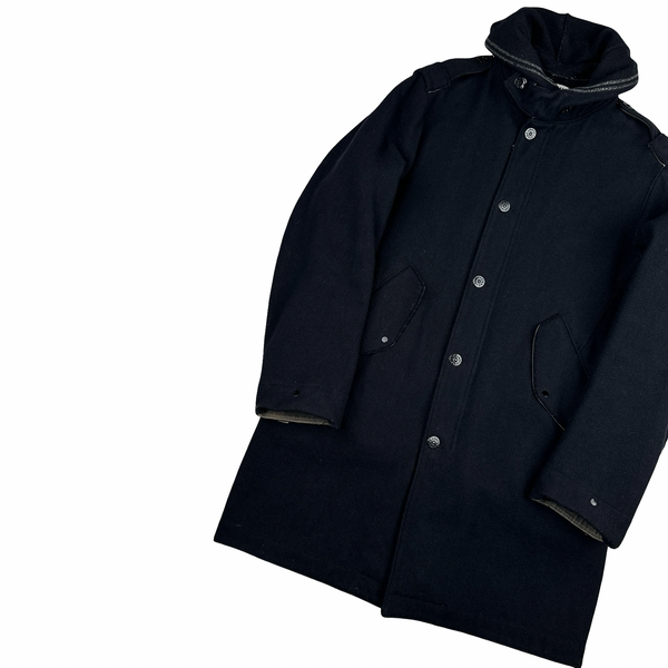 Stone Island 2009 Black Heavyweight Wool Buttoned Coat - Large