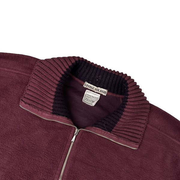 Stone Island Vintage 1990s Bordeaux Red Zipped Quarter Pullover - XL