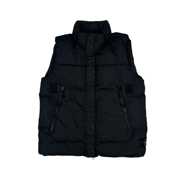 Stone Island 2021 Black Garment Dyed Crinkle Reps Down Filled Gilet - XL