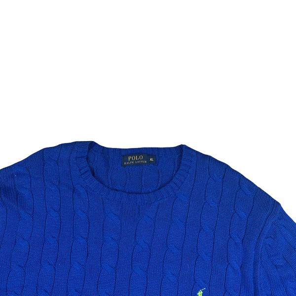 Ralph Lauren Blue Ribbed Cotton Crewneck Knit - XL