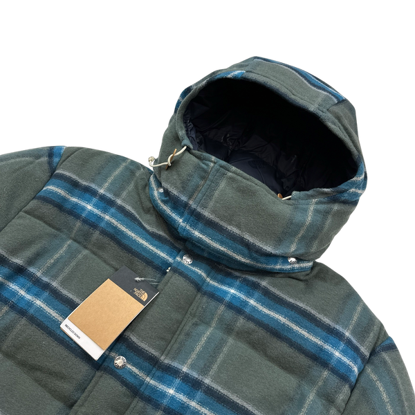 North Face Blue Nova Check Down Filled Wool Blend Puffer Jacket - XL