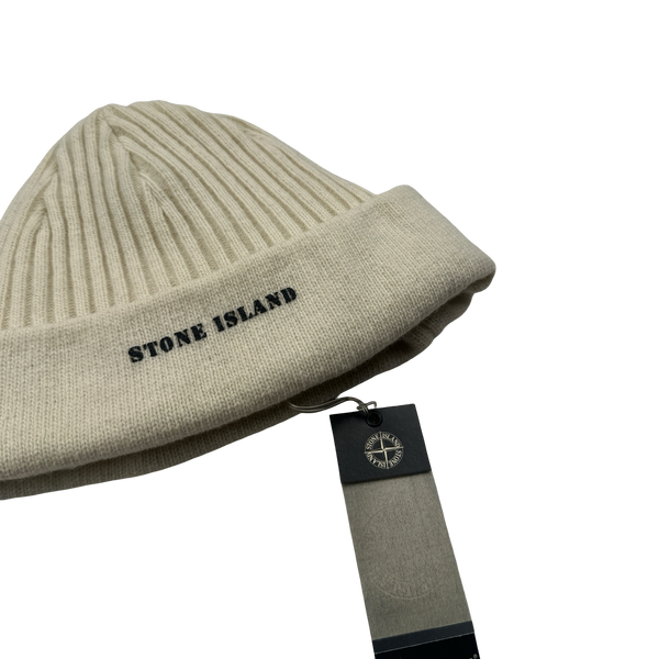 Stone Island 2000s Cream Wool Spellout Beanie