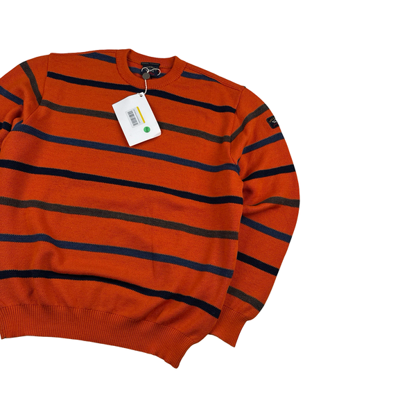 Paul & Shark Orange Stripped Knitted Wool Crewneck - Large