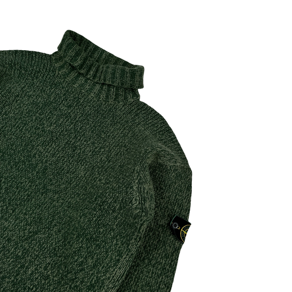 Stone Island 1997 Green Knitted Angora Wool Blend Vintage Roll Neck Jumper- XL