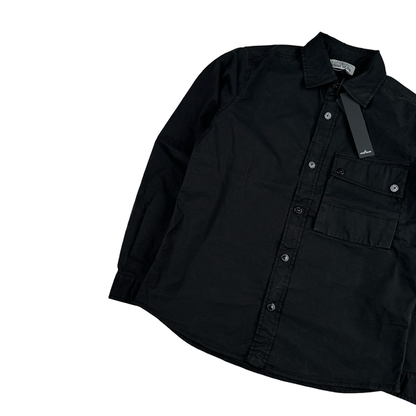 Stone Island 2023 Black Buttoned Cotton Overshirt - Small