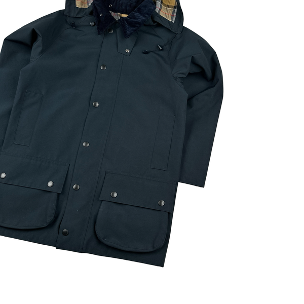 Barbour Tartan Lined Corduroy Collar Long Jacket - Medium