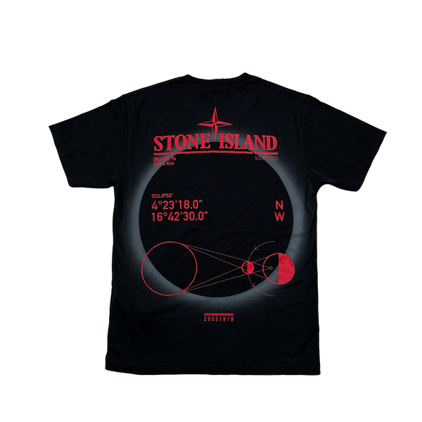 Stone Island 2022 Black Eclipse Graphic Spellout T Shirt - Medium