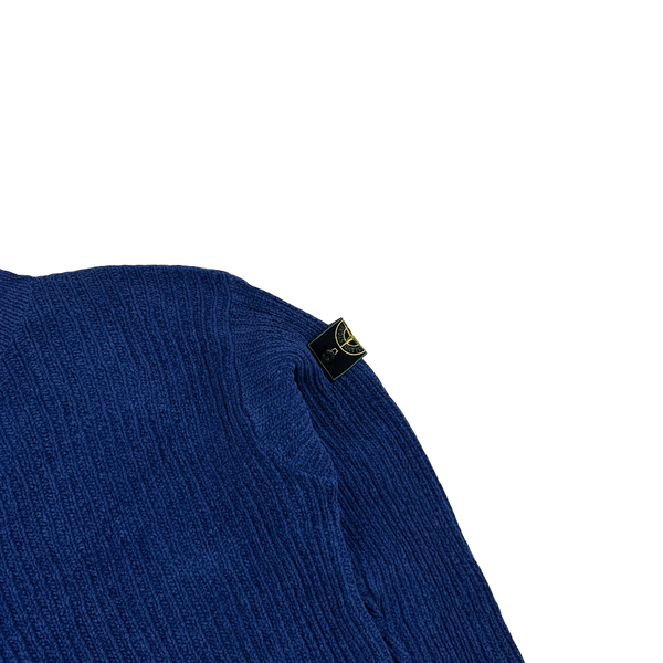 Stone Island 1995 Blue Mock Neck Cotton Knit Jumper - XL