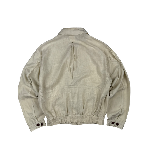 CP Company 1988 1000 Miglia Cream Spellout Linen Bomber Lightweight Jacket - Small