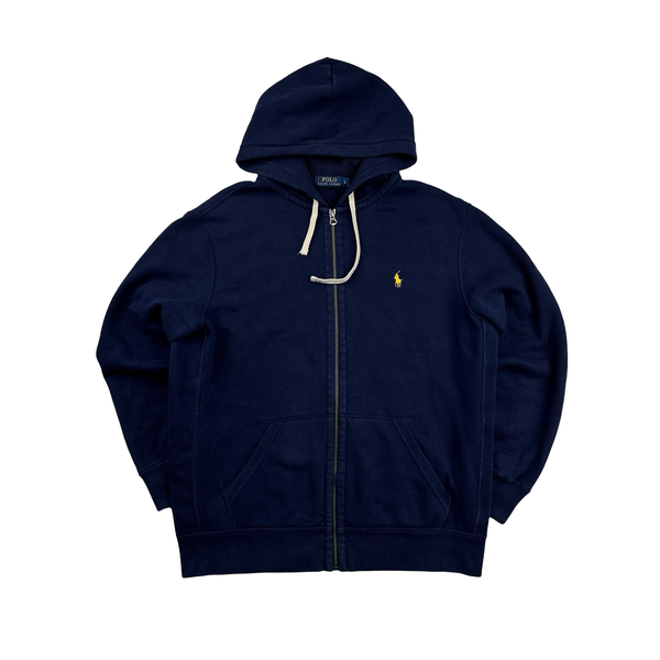 Ralph Lauren Navy Thick Cotton Zipped Hoodie - Large