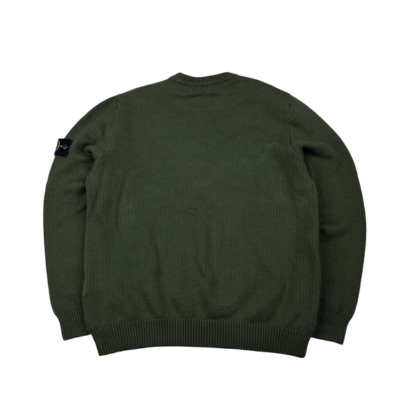 Stone Island 2025 Green Winter Cotton Crewneck Knit Jumper - Large