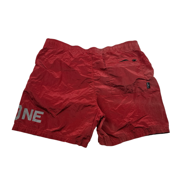 Stone Island 2016 Red Nylon Shimmer Reflective Spellout Swim Shorts - Large