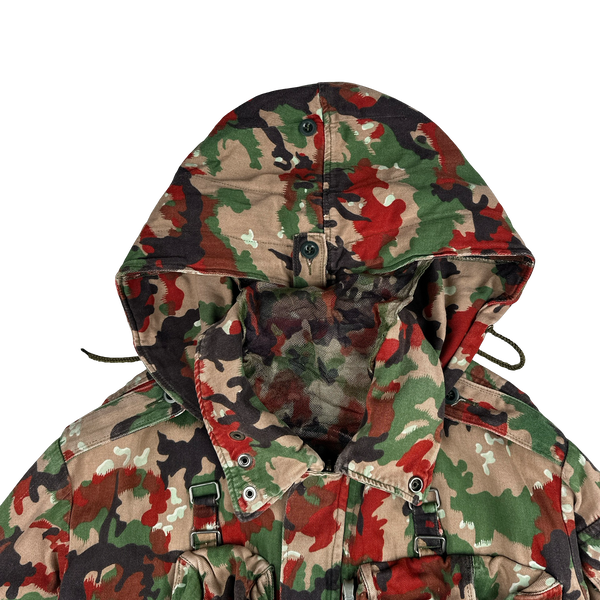 Vintage 70s Swiss Alpenflage M70 Netted Face Covering Multi-Pocket Cotton Jacket - XL