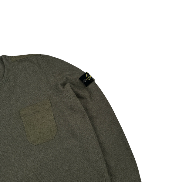 Stone Island 2018 Khaki Wool Chest Pocket Crewneck Jumper - XXL