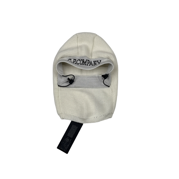 CP Company White Wool Spellout Knitted Cap Balaclava