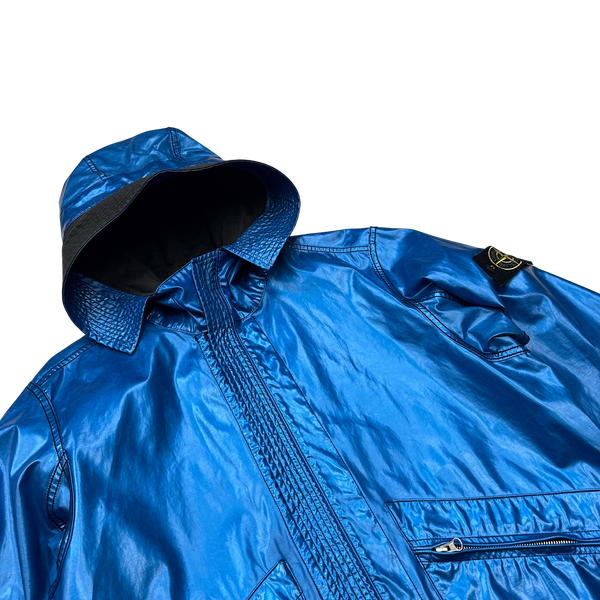 Stone Island Reversible Electric Chrome Blue Spaceman Raso Gommato Jacket - Large