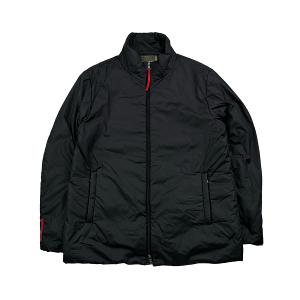 Prada Black Nylon Red Tab Padded Jacket - Large