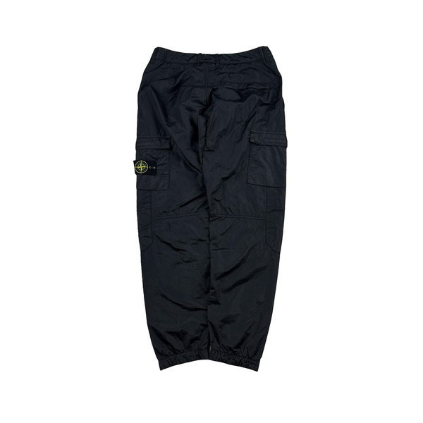 Stone Island Black Seersucker Nylon Rip Stop Cargo Trousers - Medium