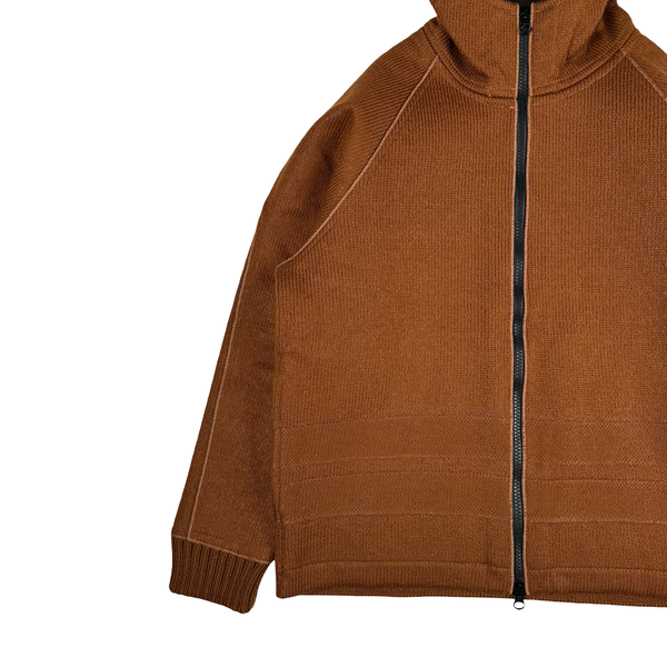 Stone Island 2025 Marina Brown Felted Wool Woven Knit Zipped Jacket - Large